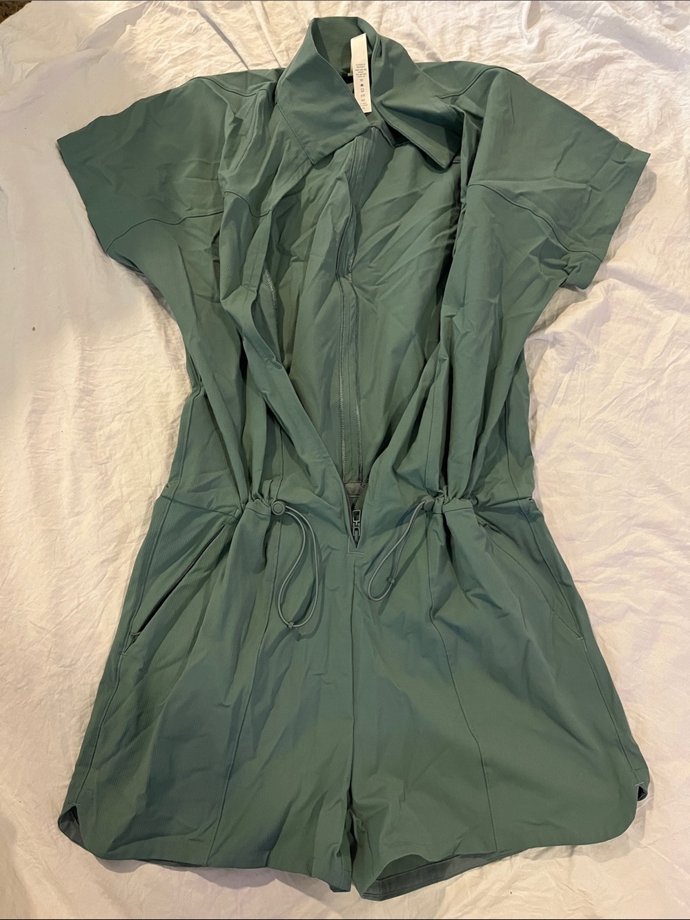 lululemon athletica Green Short-Sleeve Zip Front Romper